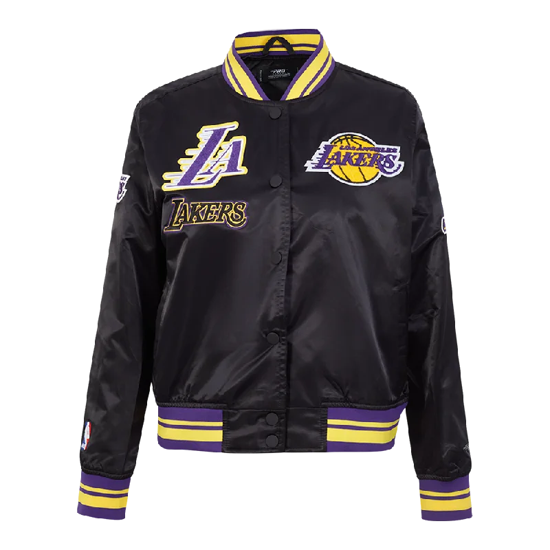 women's reversible coat -NBA LOS ANGELES LAKERS RETRO CLASSIC WOMEN'S RIB SATIN JACKET (BLACK/PURPLE/YELLOW)