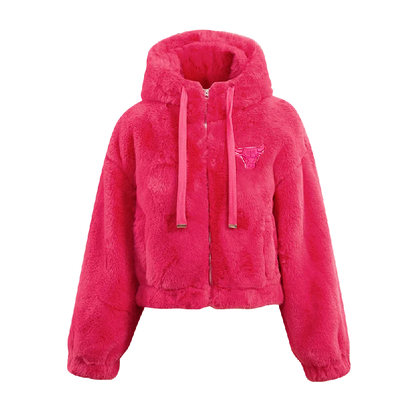 stylish fleece-lined coat for women -NBA CHICAGO BULLS PINK CLOUD WOMEN'S  FAUX FUR JACKET (BEETROOT PURPLE)