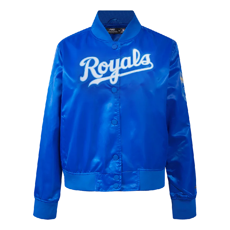 women's double-breasted coat -MLB KANSAS CITY ROYALS CLASSIC WOMEN'S SATIN JACKET (ROYAL BLUE)