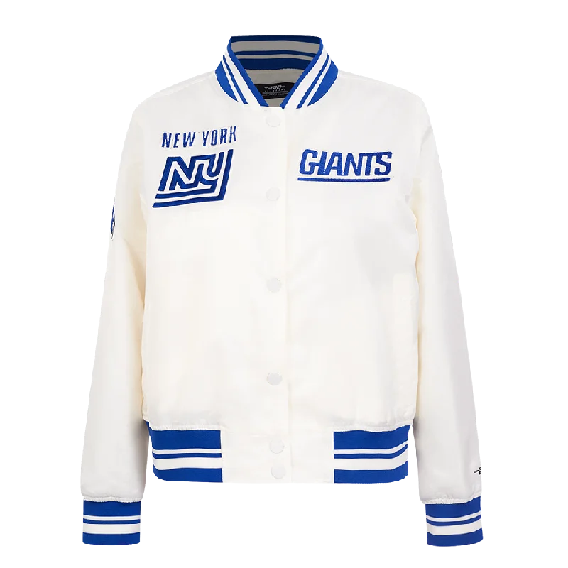 women's classic pea coat -NFL NEW YORK GIANTS RETRO CLASSIC WOMEN'S RIB SATIN JACKET (EGGSHELL/DODGER BLUE)