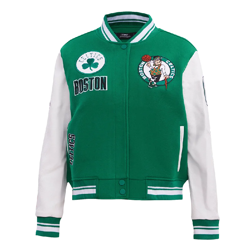 structured blazer jacket for women -NBA BOSTON CELTICS RETRO CLASSIC WOMEN'S RIB WOOL VARSITY JACKET (KELLY GREEN/ WHITE)