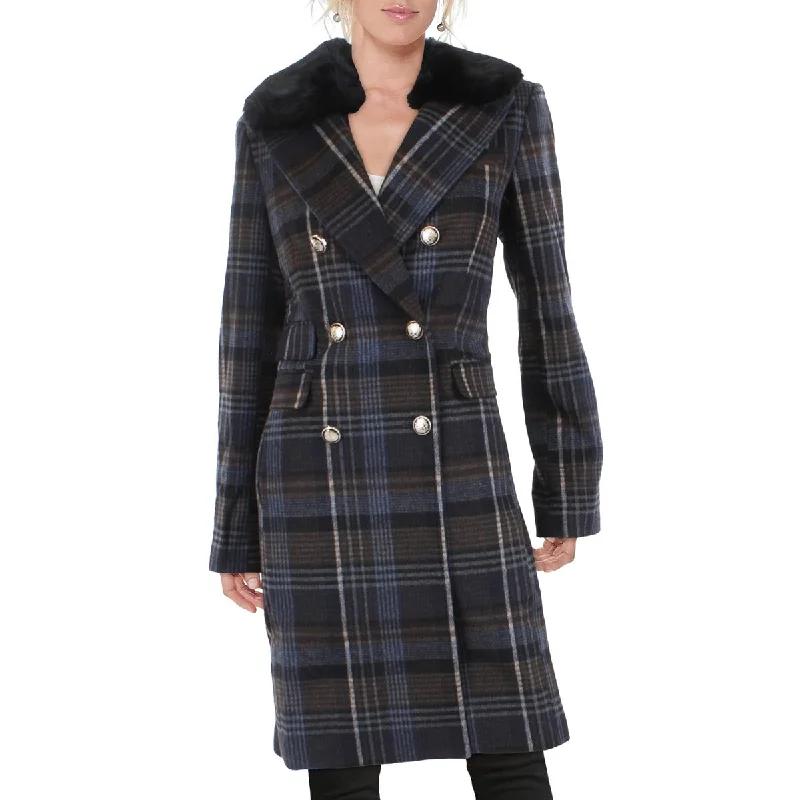 warm shearling coat for women -Vince Camuto Womens Midi Double Breasted Walker Coat