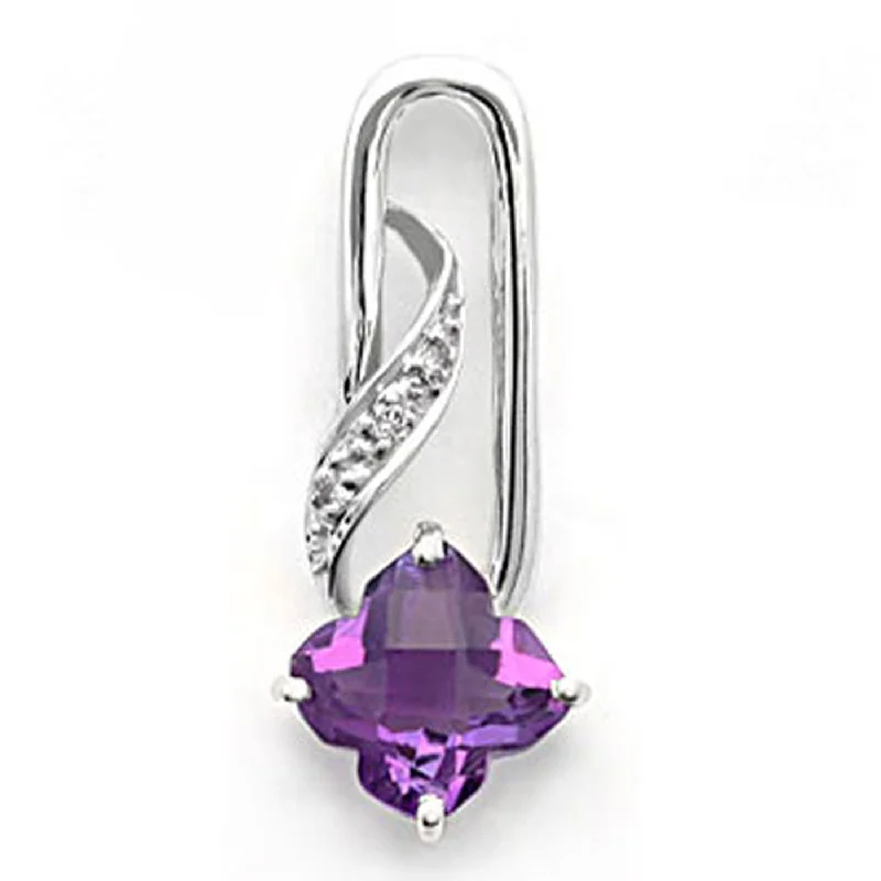 elegant long coat for women -14k White Gold Clover Shape Amethyst and Diamond Pendant