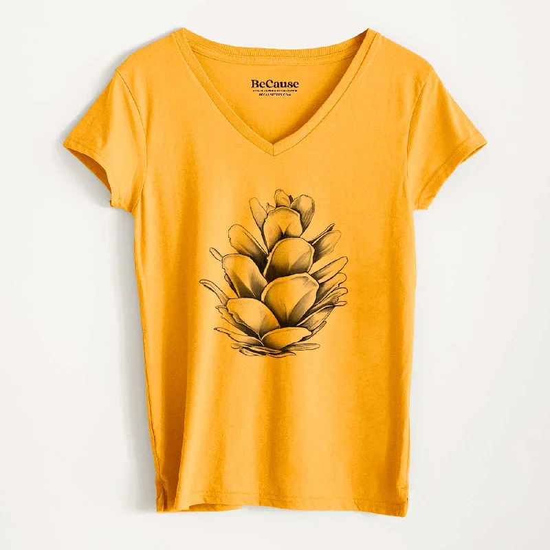 women's short sleeve t-shirt -Tsuga heterophylla - Western Hemlock Pine Cone - Women's 100% Recycled V-neck