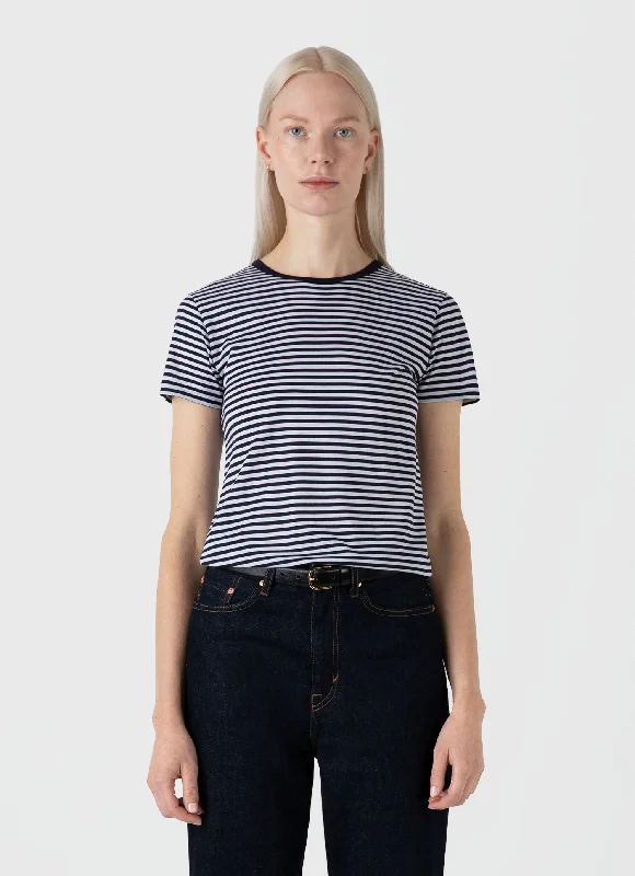 women's collared short sleeve blouse -Women's Classic T-shirt in Navy/White English Stripe