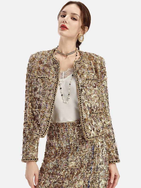 women's classic pea coat -Heavy-Duty Metallic Sequin Jacket