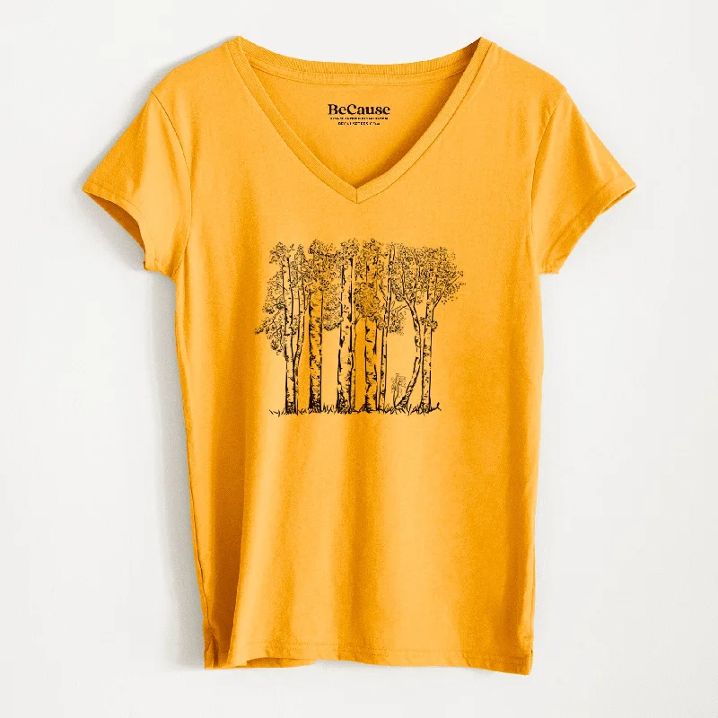 ladies' soft modal short sleeve top -Quaking Aspens - Populus tremuloides - Women's 100% Recycled V-neck