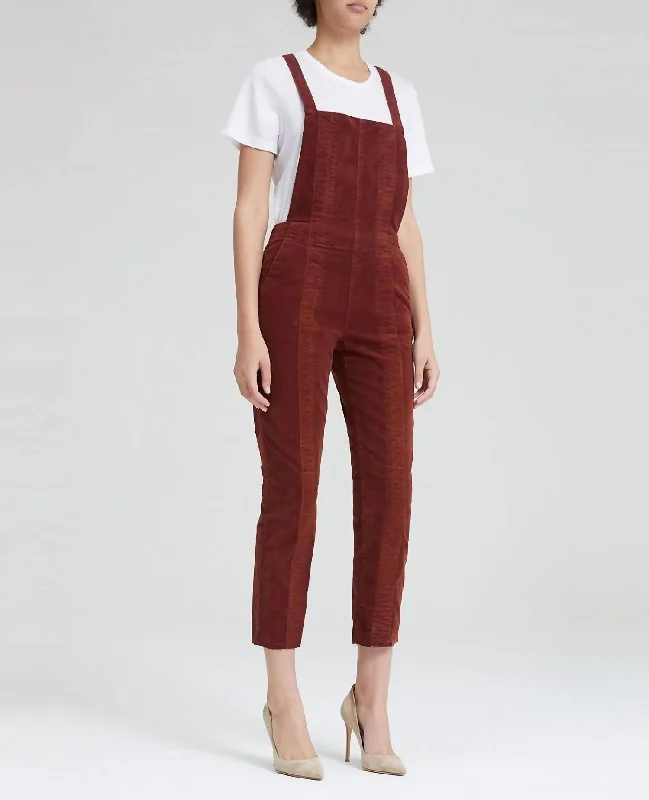 ladies' ultra-high-rise jeans -Pleated Isabelle Overall In Rich Crimson