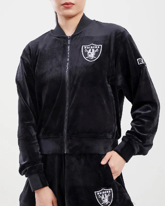 urban style cropped puffer jacket -NFL LAS VEGAS RAIDERS CLASSIC WOMEN'S VELOUR FZ TRACK JACKET (BLACK)