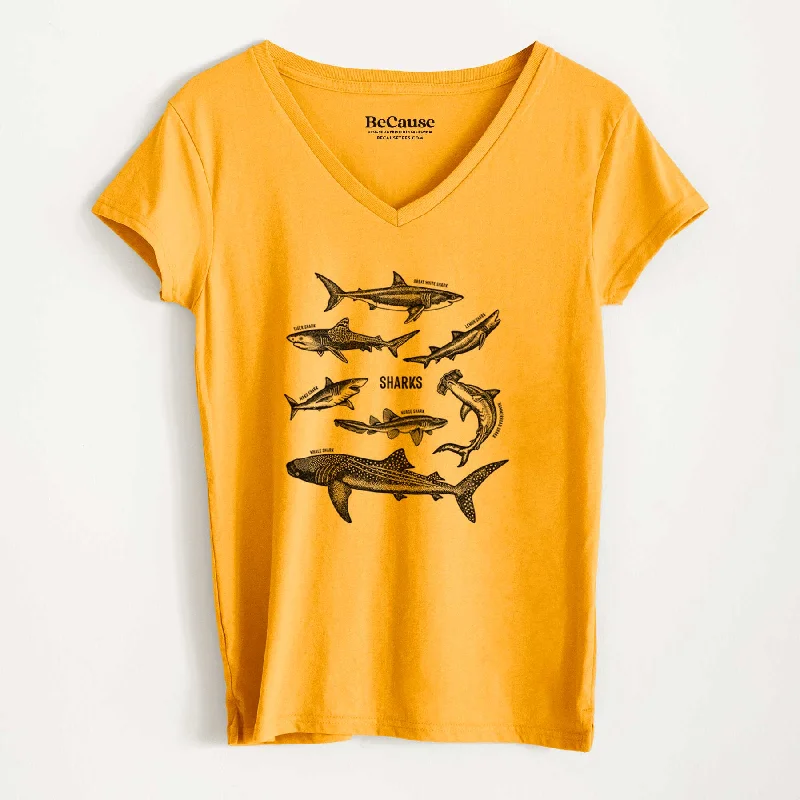 stylish asymmetrical short sleeve tops for women -Shark Chart - Women's 100% Recycled V-neck