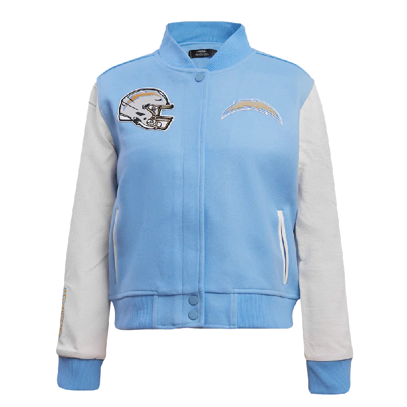 women's classic pea coat -NFL LOS ANGELES CHARGERS CLASSIC WOMEN'S WOOL VARSITY JACKET (UNIVERSITY BLUE/WHITE)