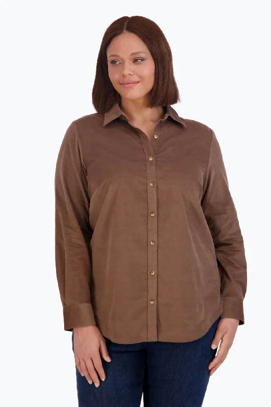 women's side slit short sleeve t-shirt -Haven Plus Pinwale Corduroy Shirt