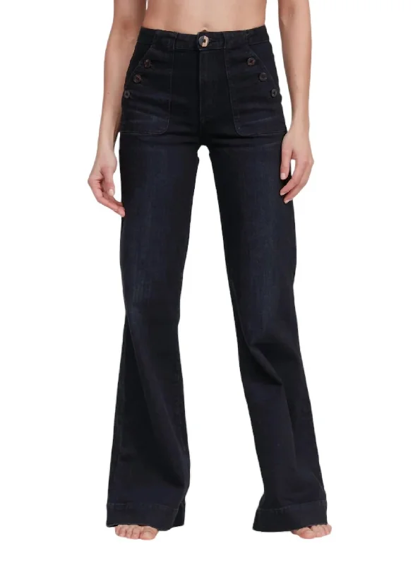 women's embroidered denim pants -Brick House Wide Leg Jeans In Rock