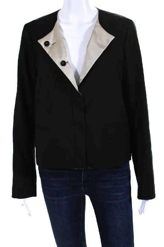 sleek satin bomber jacket for women -CIVIDINI Womens Crew Neck Gabardine Snap Jacket Black Wool