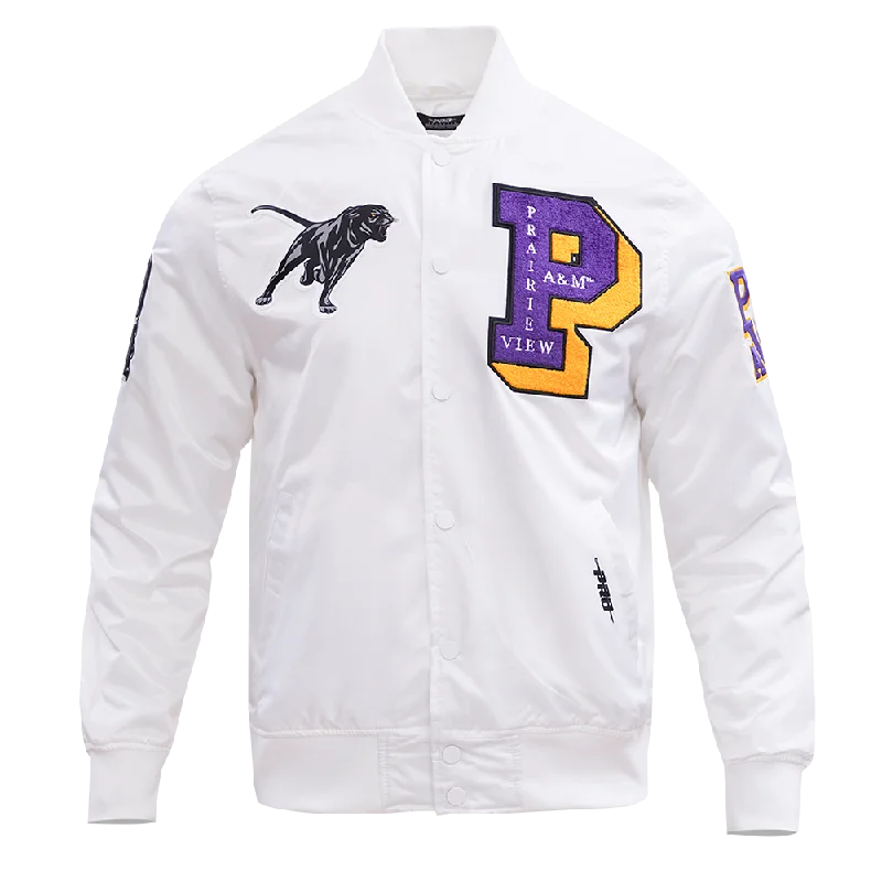 ladies' wool overcoat -PRAIRIE VIEW A&M UNIVERSITY CLASSIC SATIN JACKET (WHITE)