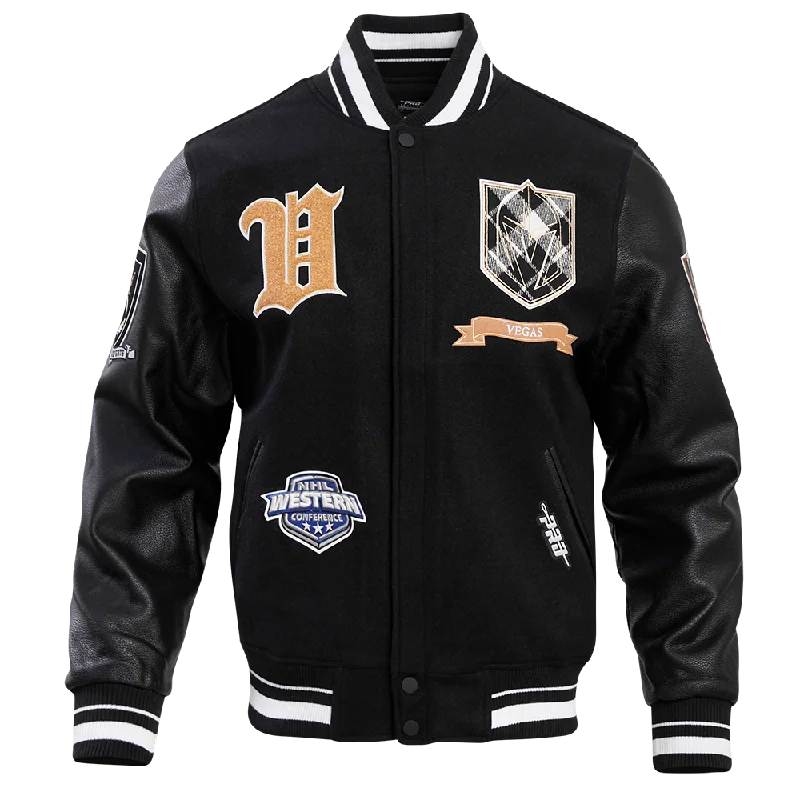 cozy teddy coat for ladies -NHL VEGAS GOLDEN KNIGHTS PRO PREP WOOL VARSITY JACKET (BLACK)