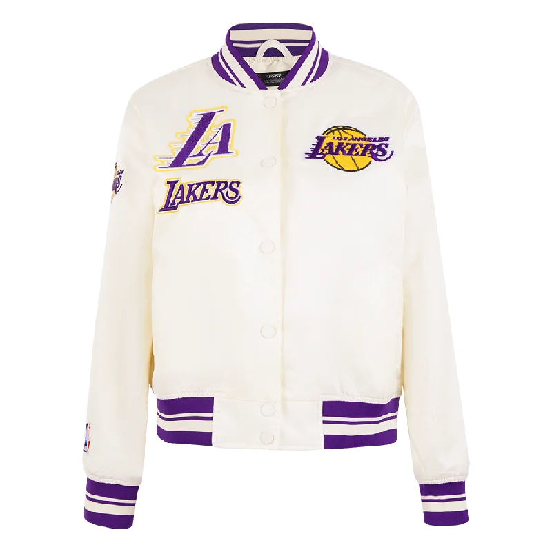 women's oversized corduroy jacket -NBA LOS ANGELES LAKERS RETRO CLASSIC WOMEN'S RIB SATIN JACKET (EGGSHELL/ PURPLE)