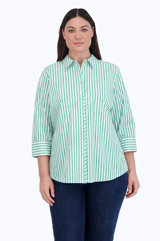 soft touch short sleeve t-shirts for women -Charlie Plus Stretch No Iron Stripe Shirt