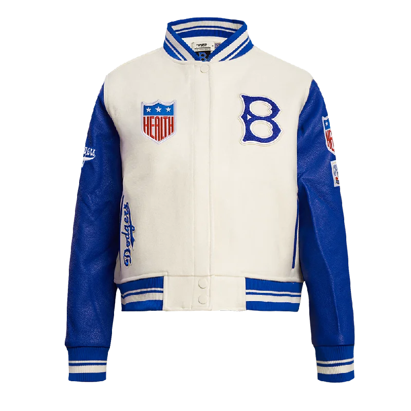 classic women's wool coat -MLB BROOKLYN DODGERS RETRO CLASSIC WOMEN'S RIB WOOL VARSITY JACKET (EGGSHELL/ ROYAL BLUE)