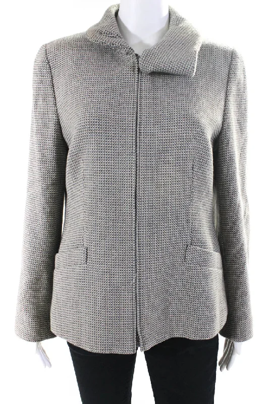 warm down coat for women -Armani Collezioni Womens Gray Textured Cowl Neck Long Sleeve Jacket