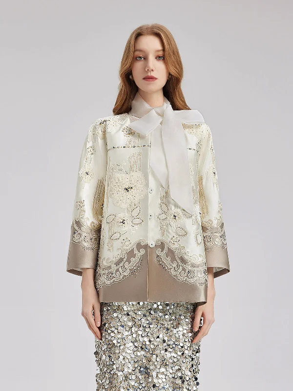 women's elegant cape coat -Mercerized Embroidered Beaded Jacket