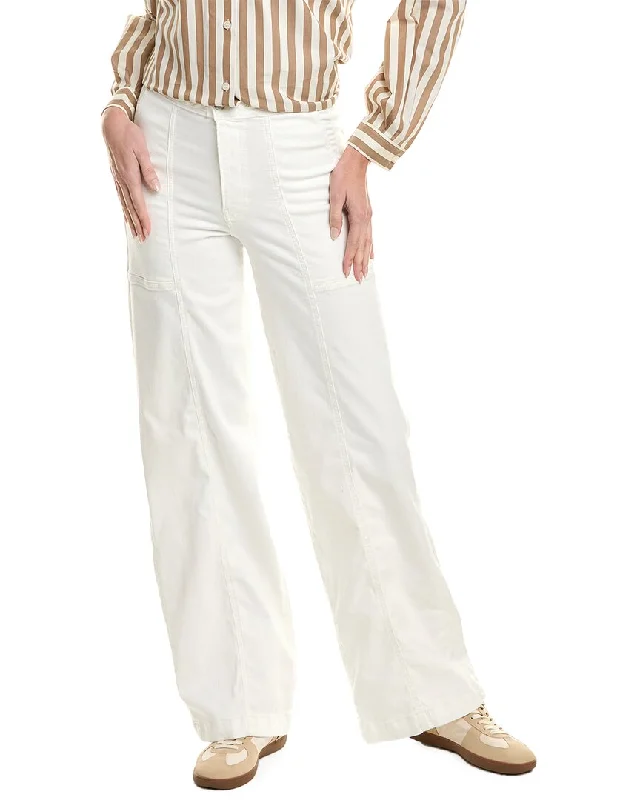 women's embroidered denim pants -FRAME Denim Braided Waistband Wide Leg Pant