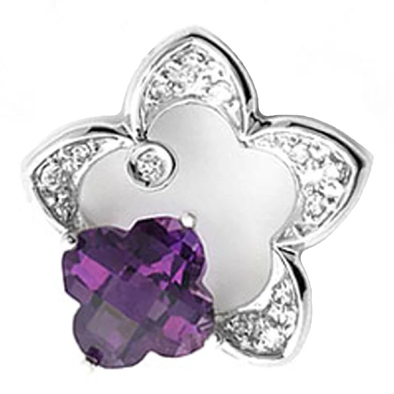 ladies' puffer jacket -14k White Gold Clover Shape Amethyst and Diamond Star Pendant