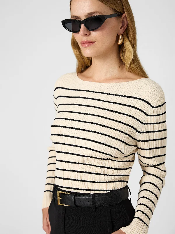 trendy short sleeve tops for women -Stripe Crinkle Knit