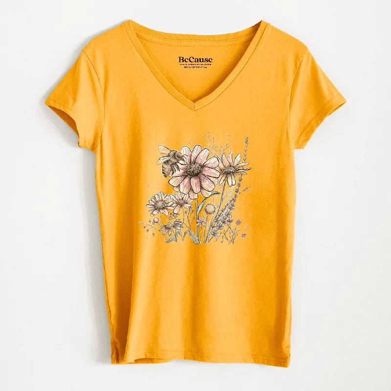 women's plus size short sleeve top -Bee with Wildflowers - Women's 100% Recycled V-neck