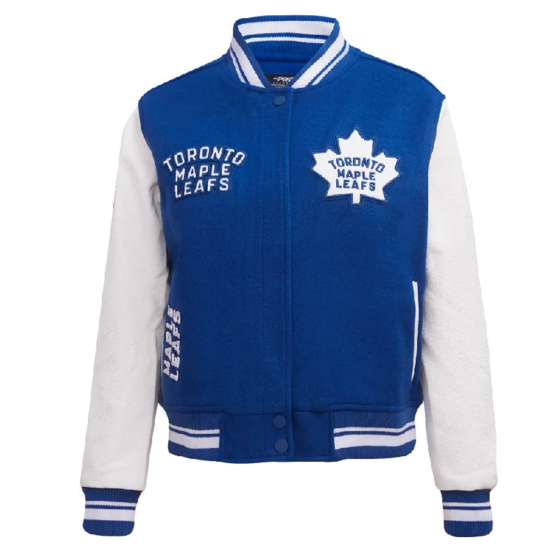 ladies' fleece zip-up jacket -NHL TORONTO MAPLE LEAFS RETRO CLASSIC WOMEN'S RIB WOOL VARSITY JACKET (DODGER BLUE/WHITE)