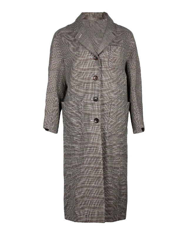 women's faux fur coat -Thom Browne Checked Coat in Black and White Wool