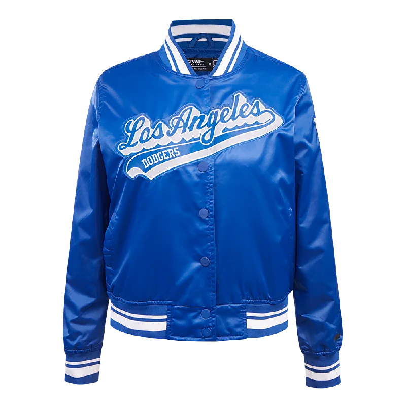 ladies' quilted coat -MLB LOS ANGELES DODGERS SCRIPT TAIL WOMEN'S RIB SATIN JACKET (DODGER BLUE)