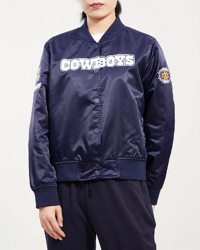 classic women's wool coat -NFL DALLAS COWBOYS CLASSIC WOMEN'S SATIN JACKET (MIDNIGHT NAVY)