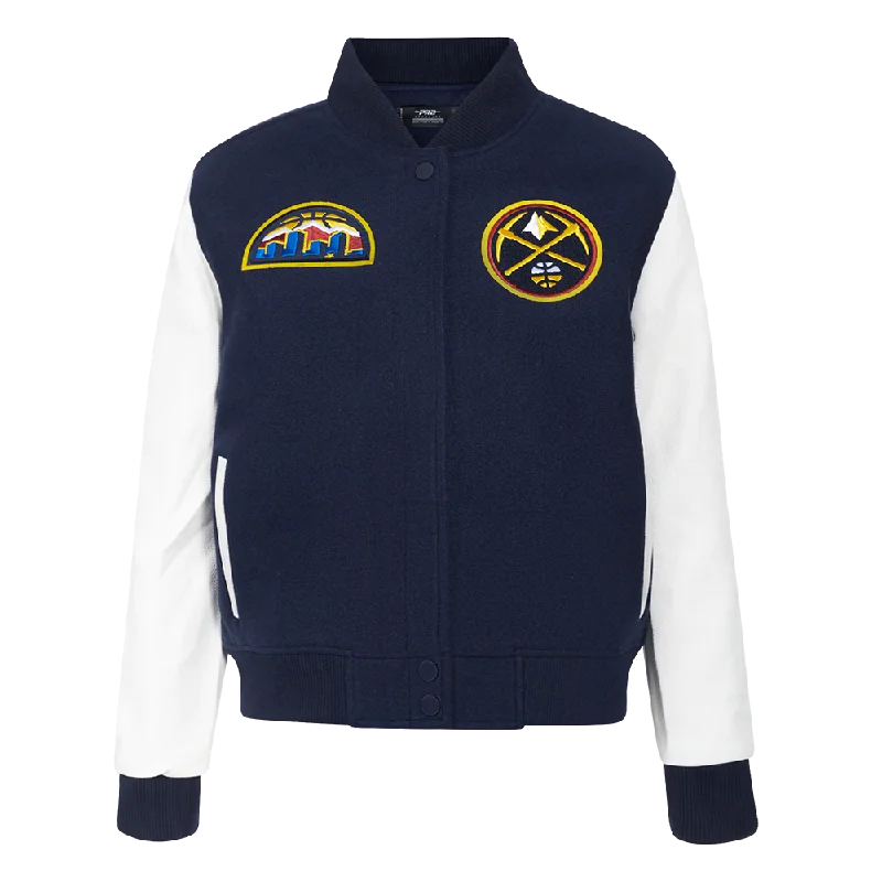 cozy teddy coat for ladies -NBA DENVER NUGGETS CLASSIC WOMEN'S WOOL VARSITY JACKET (MIDNIGHT NAVY/WHITE)