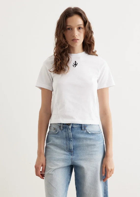 women's side slit short sleeve t-shirt -Anchor Embroidery Panelled Cropped T-Shirt