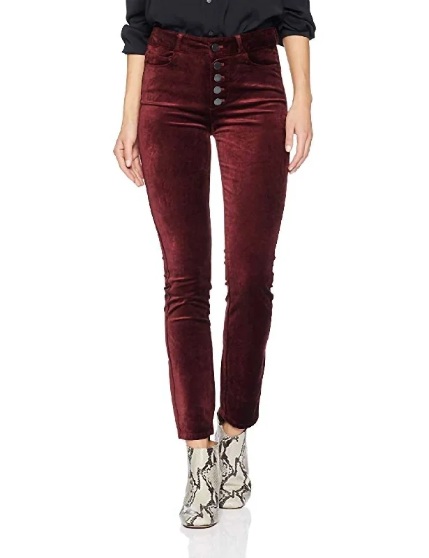 chic ruched waistband jeans for ladies -Hoxton Ankle Peg Exposed Button In Dark Currant