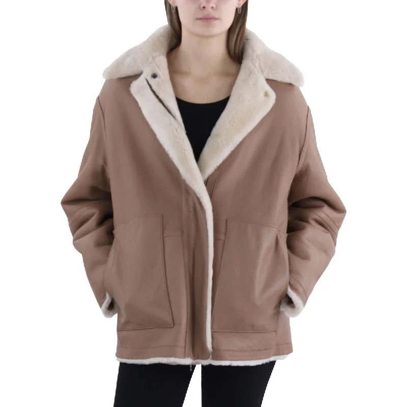 luxury faux fur coat for women -Vince Womens Shearling Midi Walker Coat