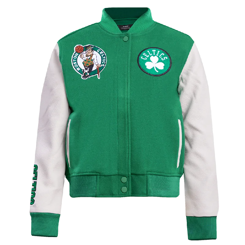 structured blazer jacket for women -NBA BOSTON CELTICS CLASSIC WOMEN'S WOOL VARSITY JACKET (KELLY GREEN/ WHITE)