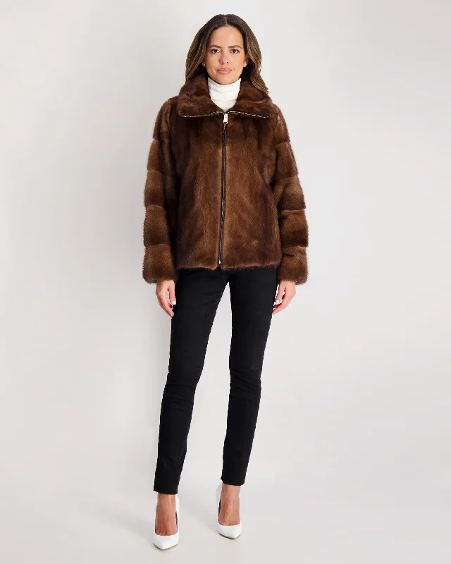 trendy plaid coat for women -Mink Jacket