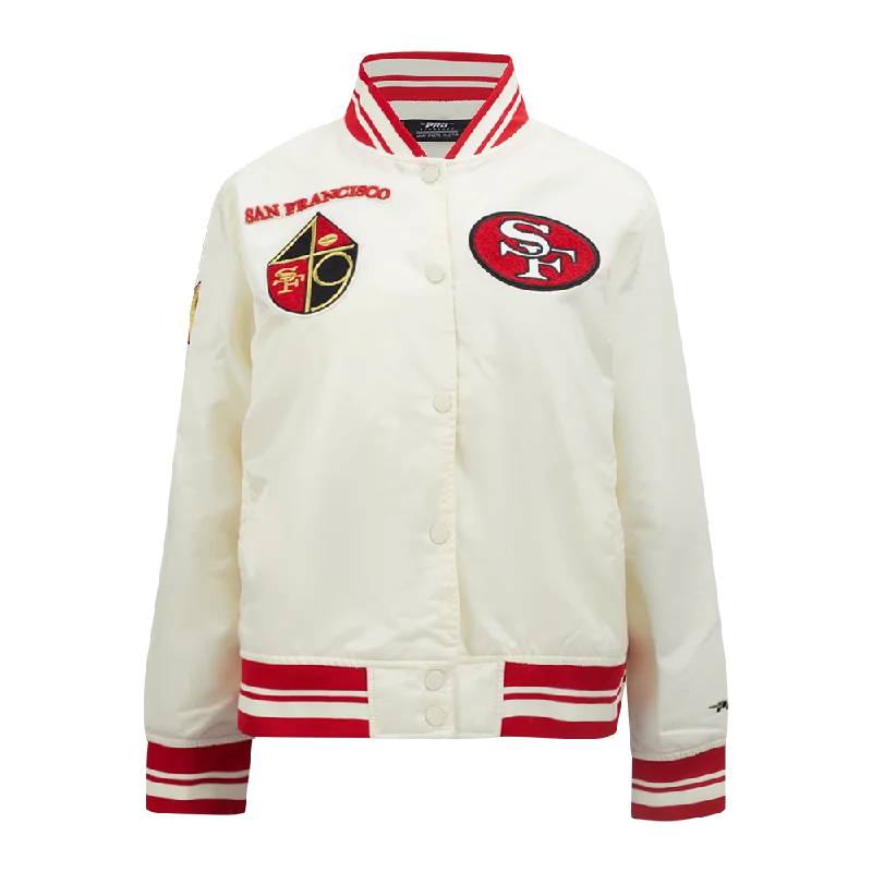 winter-ready women's parka -NFL SAN FRANCISCO 49ERS RETRO CLASSIC WOMEN'S RIB SATIN JACKET (EGGSHELL/ RED)