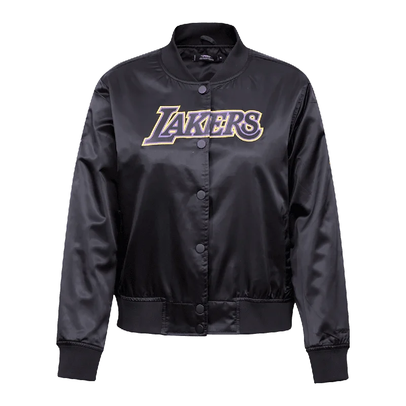 versatile trench coat for ladies -NBA LOS ANGELES LAKERS CLASSIC WOMEN'S SATIN JACKET (BLACK)