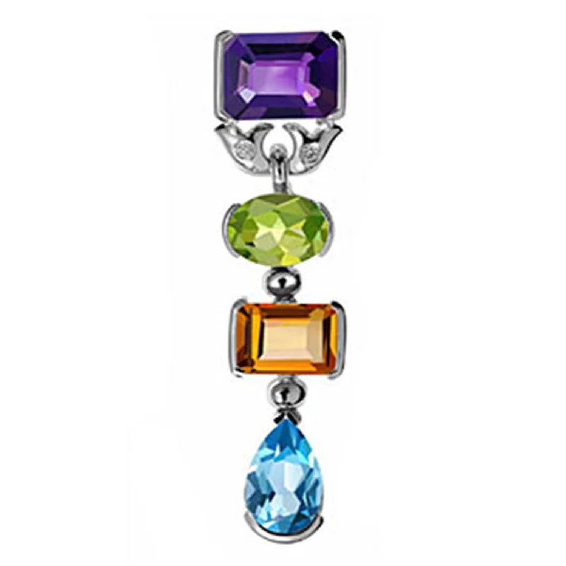 ladies' fleece zip-up jacket -18k White Gold Multi-Colored Gemstone Drop Pendant