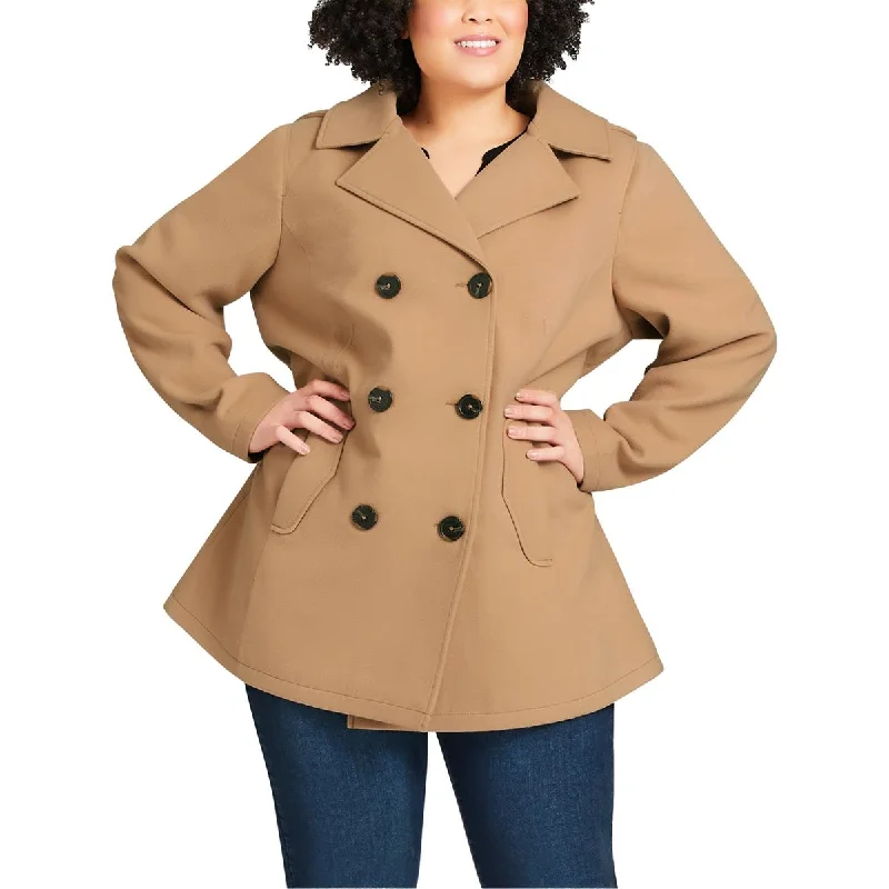 women's relaxed fit blazer -Avenue Womens Plus Pintuck Hooded Pea Coat