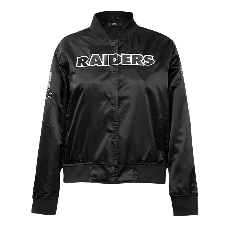 women's relaxed fit blazer -NFL LAS VEGAS RAIDERS CLASSIC WOMEN'S SATIN JACKET (BLACK)