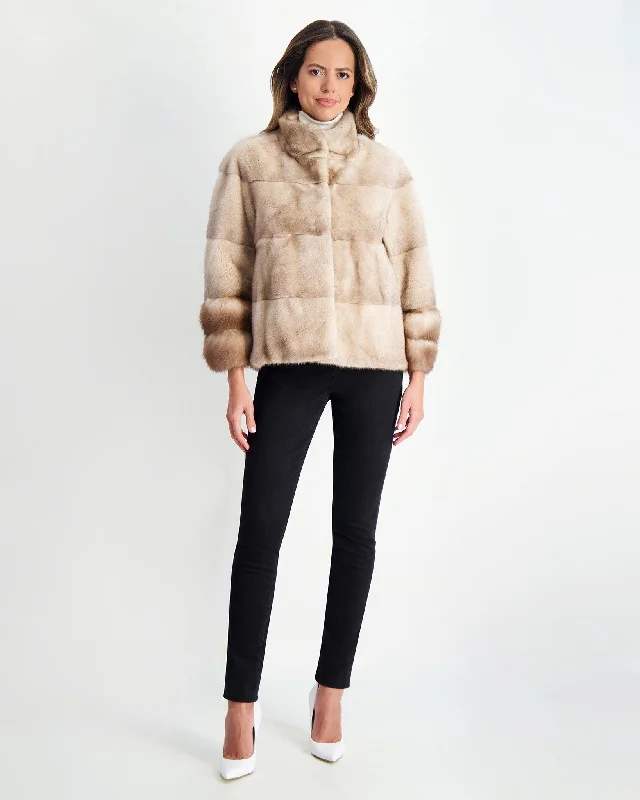 stylish longline coat for women -Mink Jacket with Stone Marten Trim