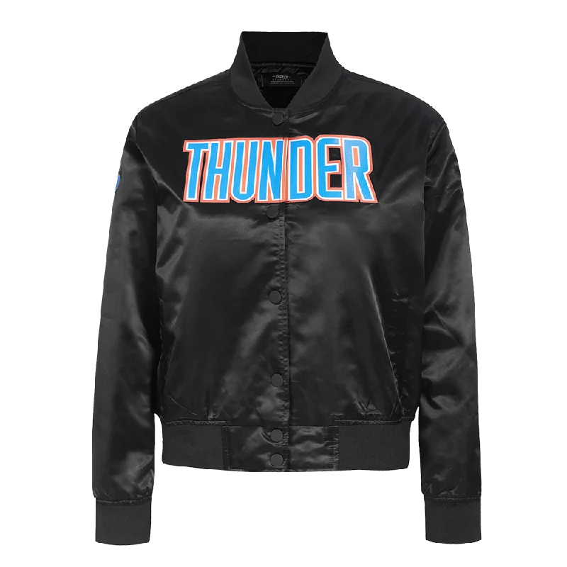 women's faux fur-lined parka -NBA OKLAHOMA CITY THUNDER CLASSIC WOMEN'S SATIN JACKET (BLACK)