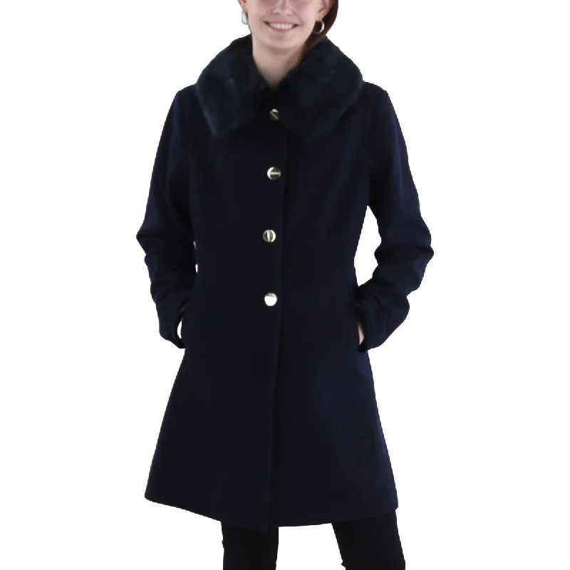 women's faux fur-lined parka -Laundry by Shelli Segal Womens Faux Fur Trim Long Wool Coat