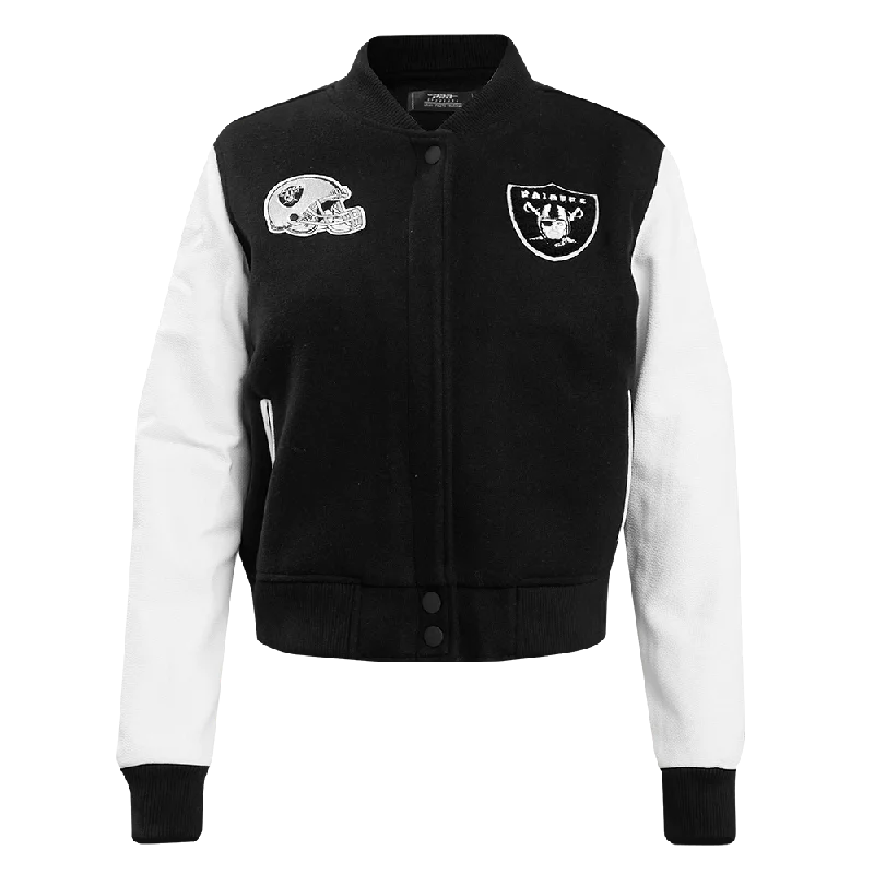 ladies' fur-lined jacket -NFL LAS VEGAS RAIDERS CLASSIC WOOL WOMEN'S VARSITY JACKET (BLACK/WHITE)