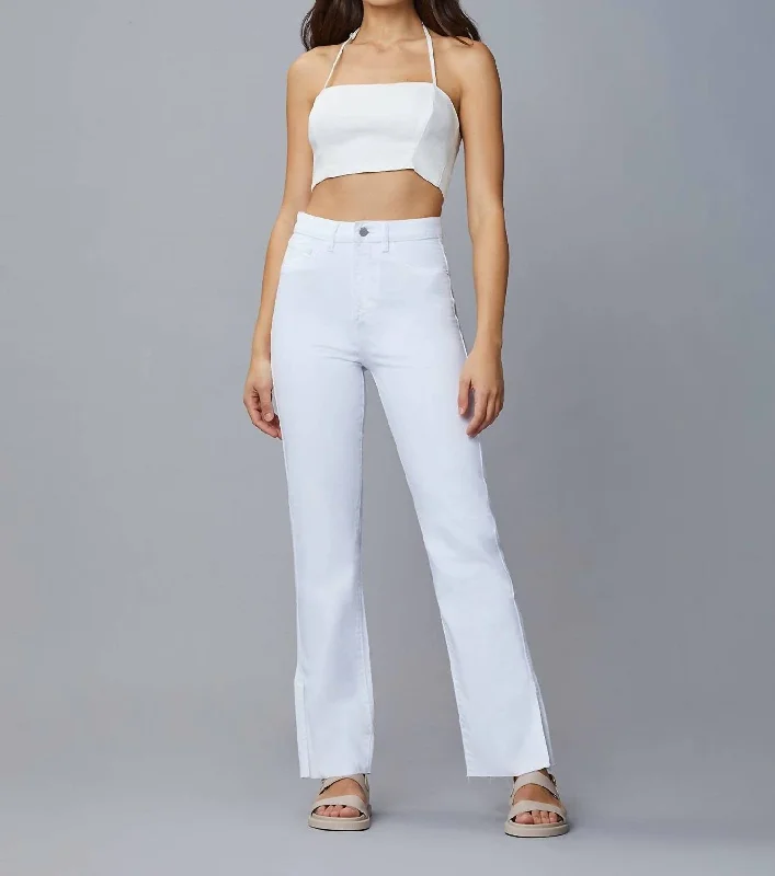 women's ultra-light stretch jeans -Emilie Straight Vintage Jeans In White Raw