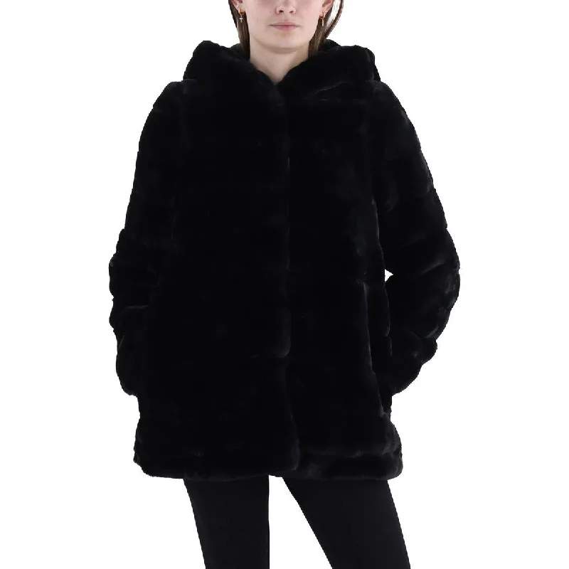 urban streetwear jacket for women -Laundry by Shelli Segal Womens Hooded Midi Faux Fur Coat